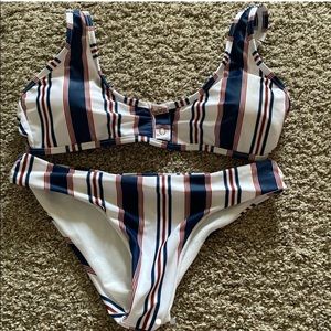 Shein Red White and Blue striped bikini